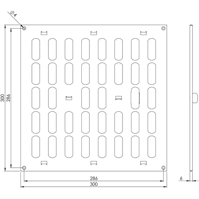Justerbart metallgaller 300x300 mm, vit  - MR3030R - RAL9016