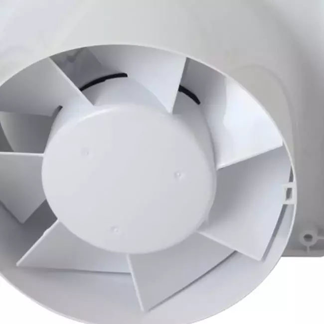 Badrumsfläkt Ø 100 mm med timer och fuktsensor – front av glas i satinsilver