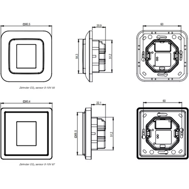Zehnder CO2-sensor 0-10V 55 Inbyggd