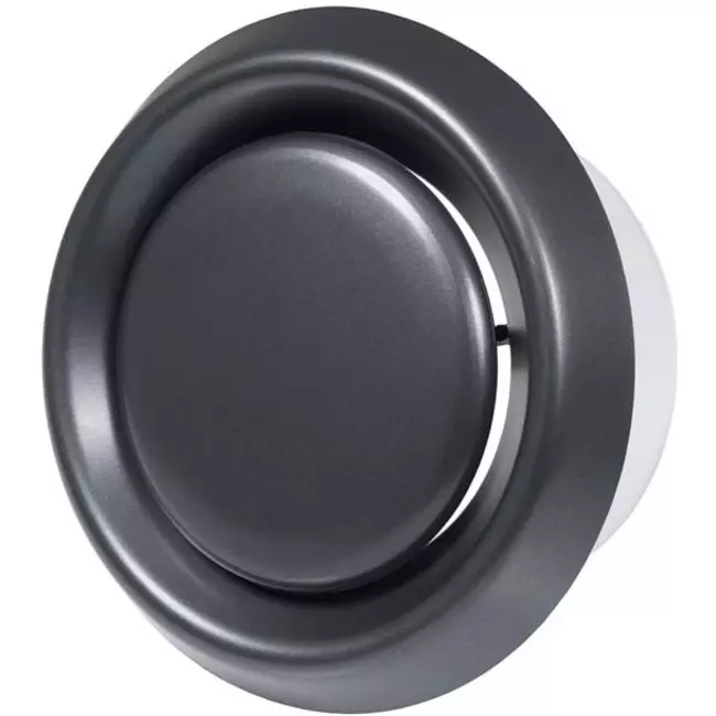 Antracitsvart luftventil i plast med monteringsbussning - Ø 125 mm - VD125A