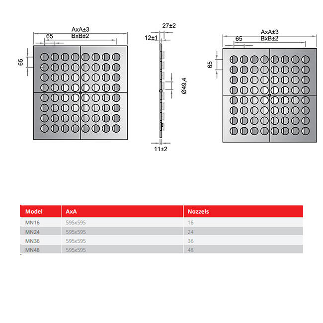 Multimunstycke takdiffusor 596x596mm – MN24 RAL9010