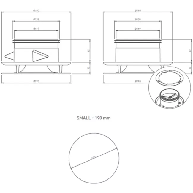 Imaginär RLV-ventil Ø 125 mm - monteringsfjädrar + ring - svart