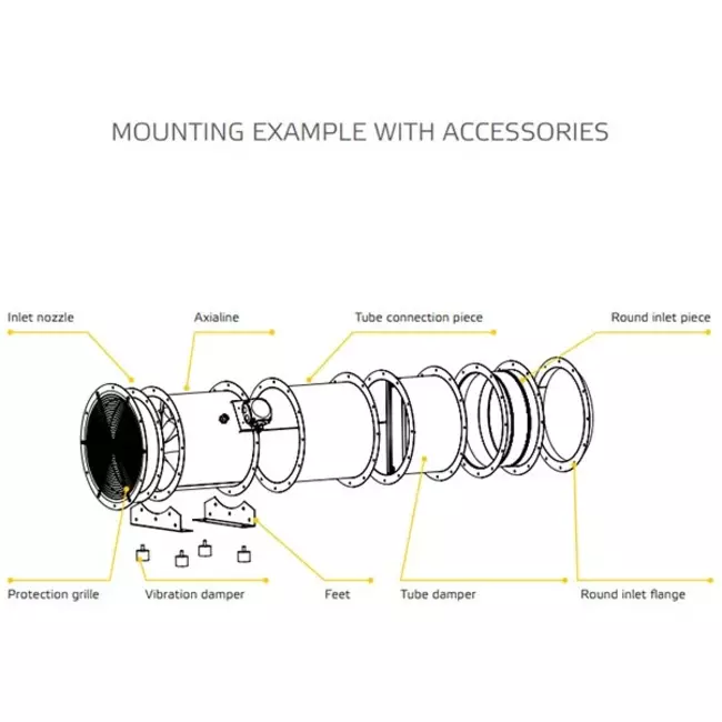 Axial 900 mm rektangulär in-line extraktion rök - AL 900 D4 F4 01