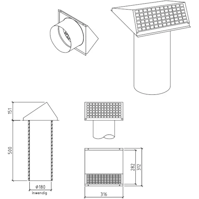 Thermoduct väggkanal 180 mm