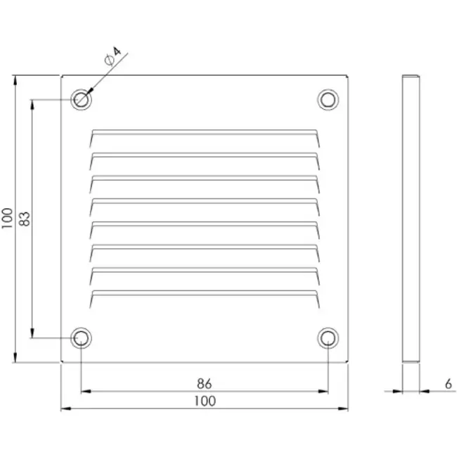 Metallgaller 100x100 mm svart - MR1010M - RAL9005