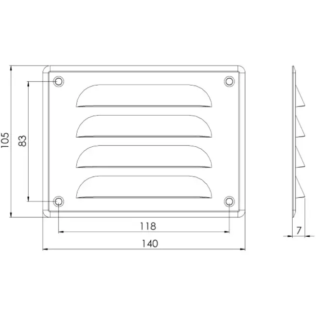 Fyrkantigt ventilationsgaller av metall 140x105 mm zink - MR14105Zn