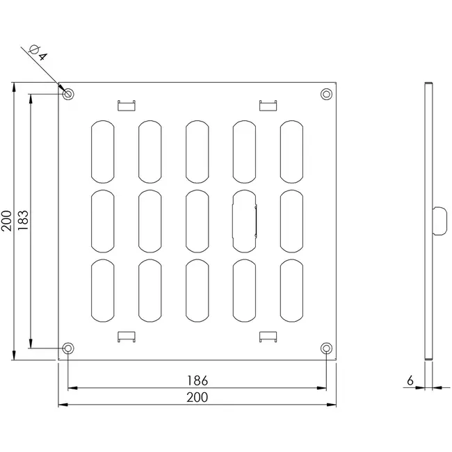 Justerbart metallgaller 200x200, vit  - MR2020R - RAL9016