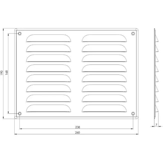 Fyrkantigt ventilationsgaller av metall 260x190 mm zink - MR2619Zn