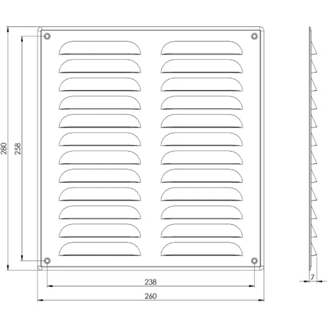 Fyrkantigt ventilationsgaller av metall 260x280 mm koppar - MR2628Cu
