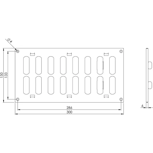Justerbart metallgaller 300x150 mm, vit  - RAL9016