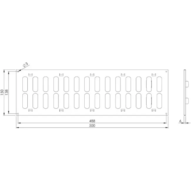 Metallgaller 500x150 mm, vit  - MR5015