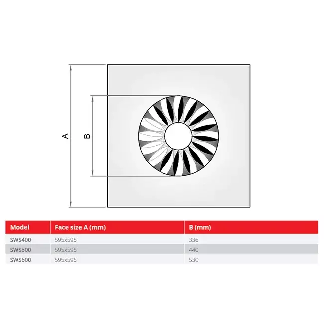 Virvelspridare fasta lameller 500 mm kvadratisk - SWS500 RAL9010