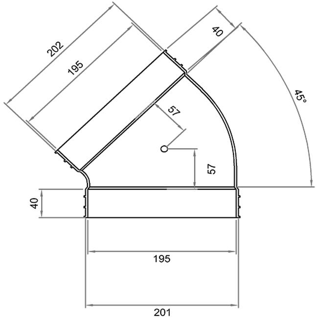 Wavin Ventiza Böj 45 grader PVC oval 195x80 mm horisontell M/M