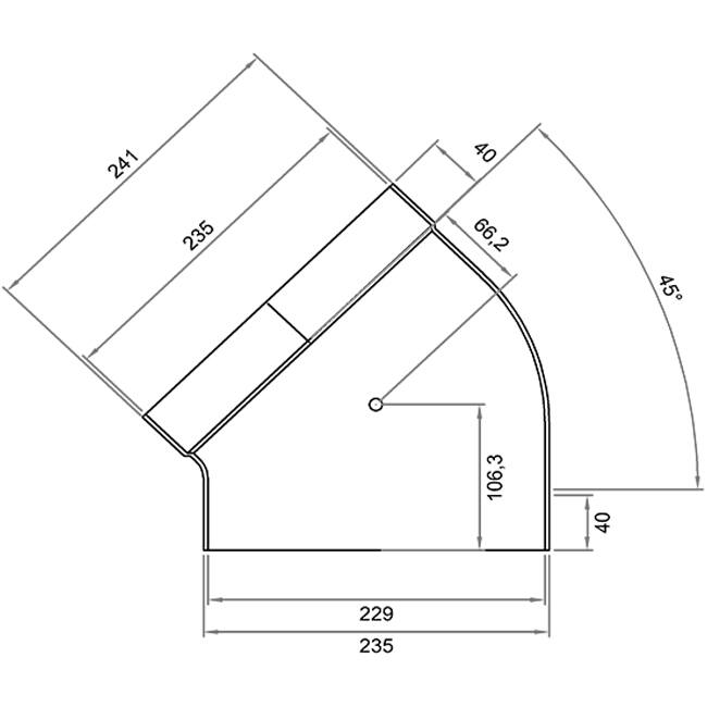 Wavin Ventiza Böj 45 grader PVC oval 235x80 mm horisontell M/S
