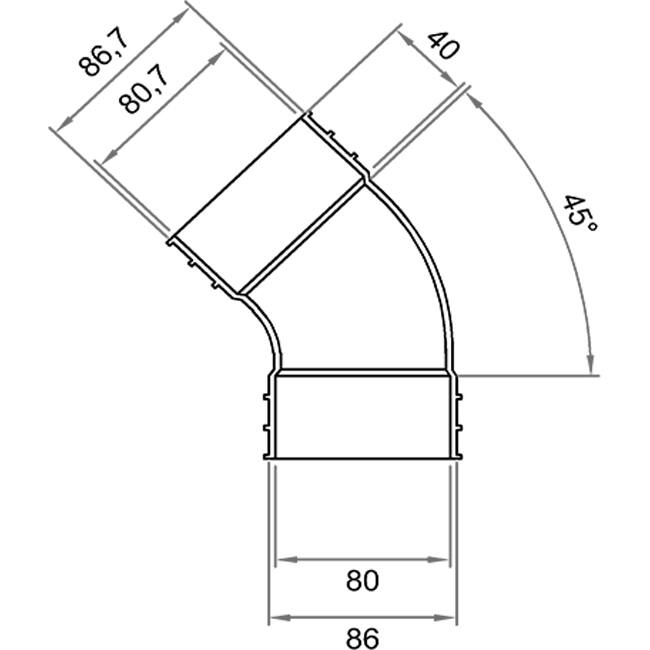 Wavin Ventiza Böj 45 grader PVC oval 235x80 mm vertikalt M/M