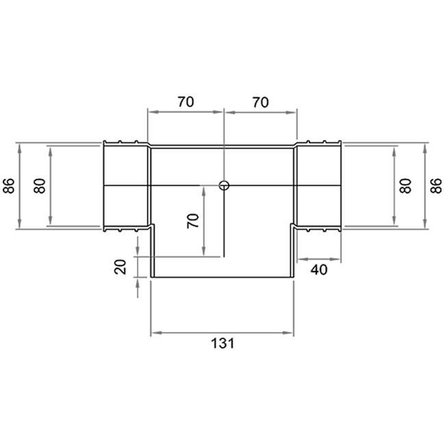 Wavin Ventiza T-koppling PVC oval 195x80x50 mm med diameter 125 mm M/M/M