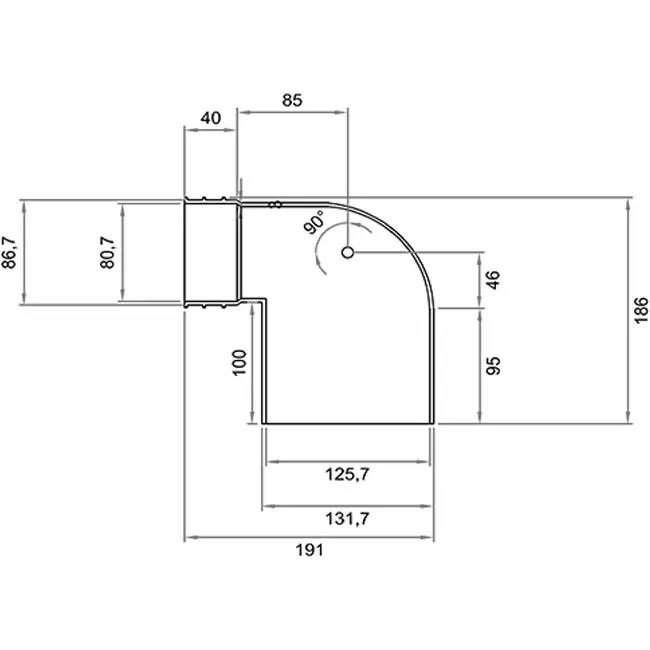 Wavin Ventiza ändstycke 90 grader PVC runt 125x80x100 mm M/M