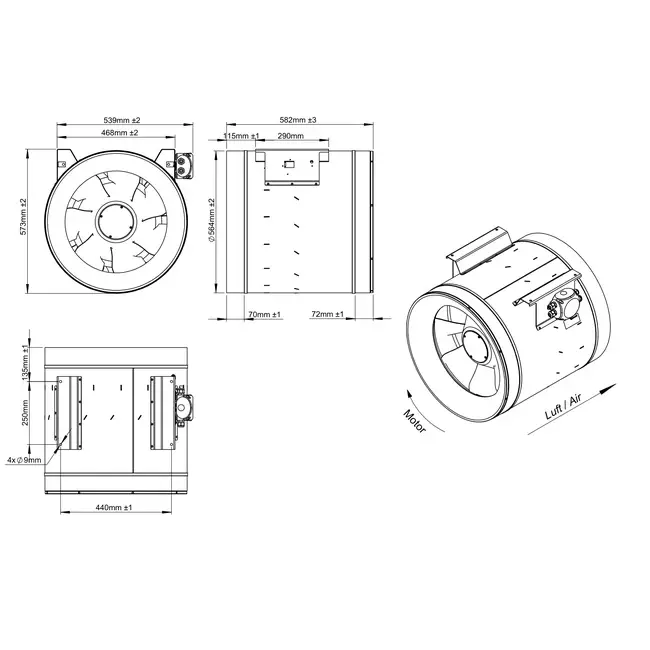 Rörfläkt 560 mm blandat flöde ETALINE - EL 560 EC K01