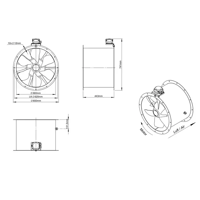Kanalfläkt, axial 560 mm - AL 560 D4 01 CFG