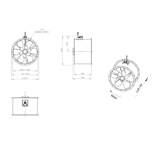 Kanalfläkt axial 900 mm - AL 900 D6 02 CFG