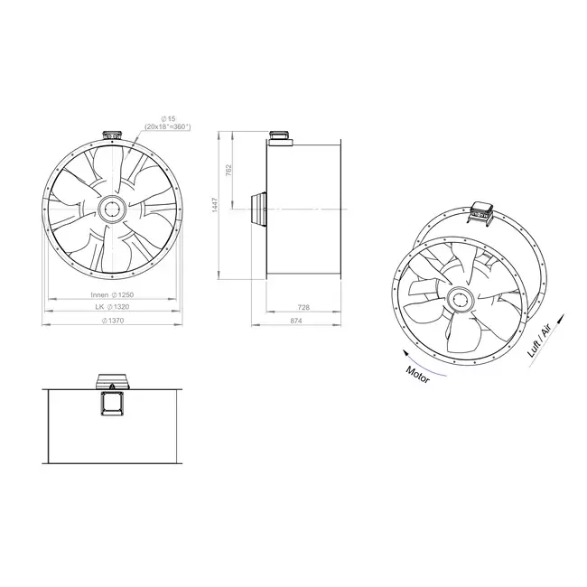 Axial 1250 mm kanalfläkt rökgas F300- AL 1250 D6 F3 01 CFG