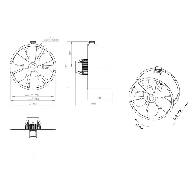 Axial 1250 mm kanalfläkt rökgas F300- AL 1250 D6 F3 04 CFG