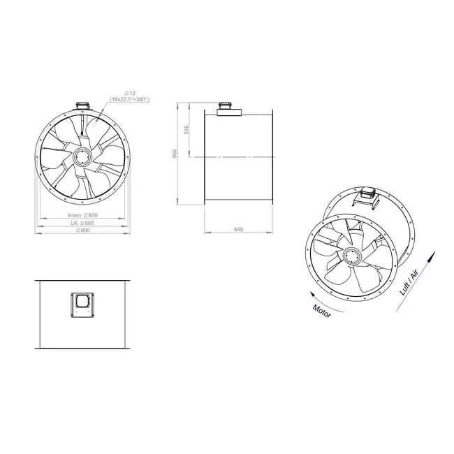 Axial 800 mm kanalfläkt rökgas F300- AL 800 D4 F3 02 CFG