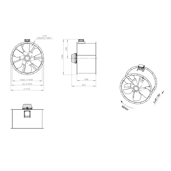Axial 1000 mm kanalfläkt rökgas F300- AL 1000 D4 F3 02 CFG