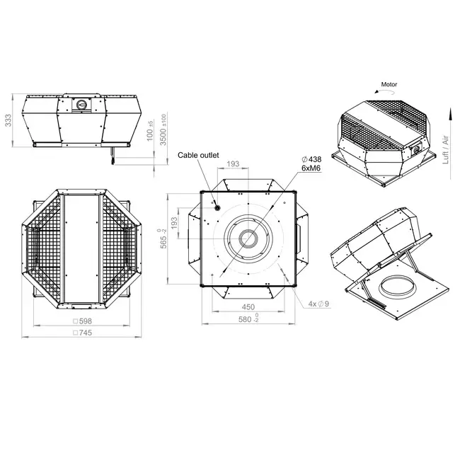 Takfläkt vertikal konstant tryckreglering - DVA 400 EC O CRK 02