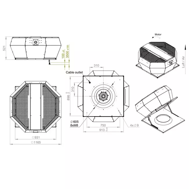 Takfläkt vertikal konstant tryckreglering - DVA 560 EC O CRK 01