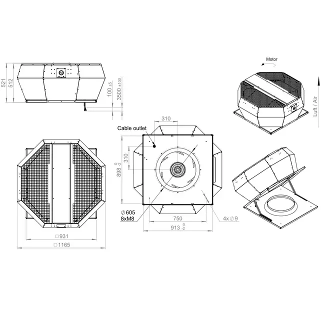 Takfläkt vertikal konstant tryckreglering - DVA 630 EC O CRK 01