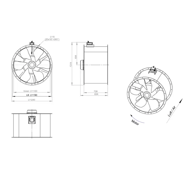 Kanalfläkt axial 1120 mm - AL 1120 D6 02 CFG