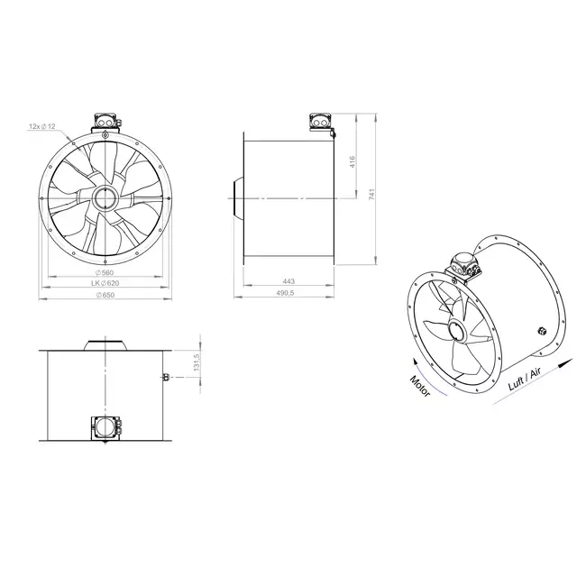 Axial kanalfläkt 560 mm - AL 560 D4 04 CFG
