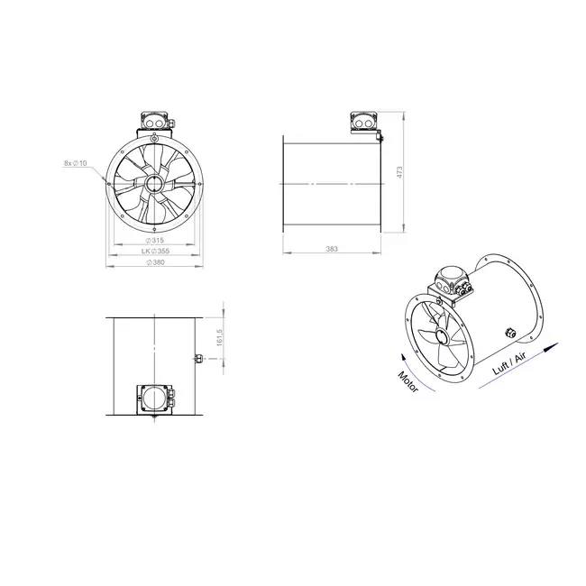 Kanalfläkt, axial 315 mm - AL 315 D4 01 CFG