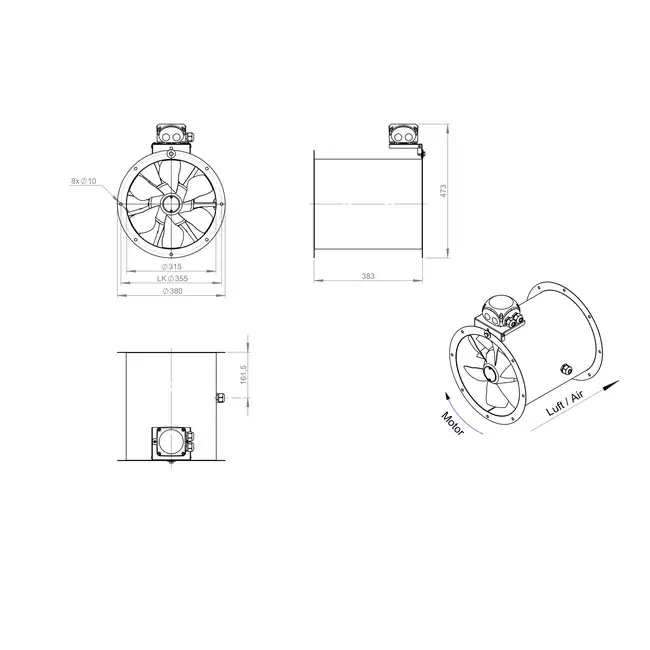 Kanalfläkt, axial 315 mm - AL 315 D42U 02 CFG