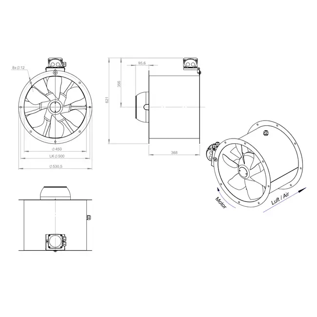 Kanalfläkt axial 450 mm - AL 450 D42U 01 CFG