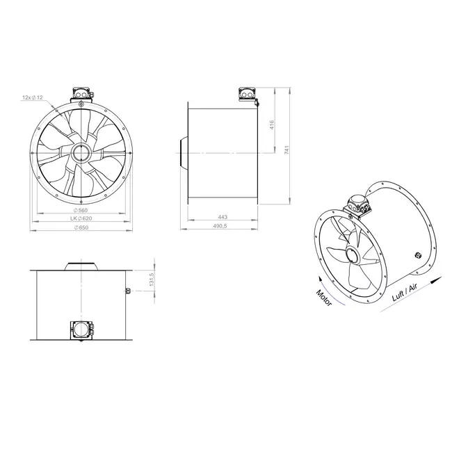 Kanalfläkt axial 560 mm - AL 560 D84U 02 CFG
