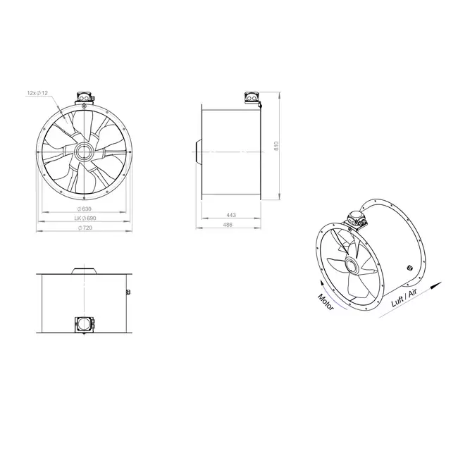 Kanalfläkt axial 630 mm - AL 630 D84U 02 CFG