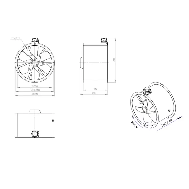 Kanalfläkt axial 630 mm - AL 630 D84U 01 CFG