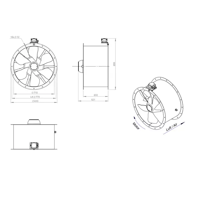 Kanalfläkt axial 710 mm - AL 710 D84U 02 CFG