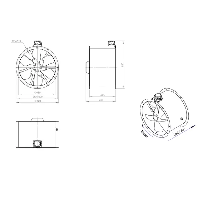 Kanalfläkt axial 630 mm - AL 630 D6 02 CFG