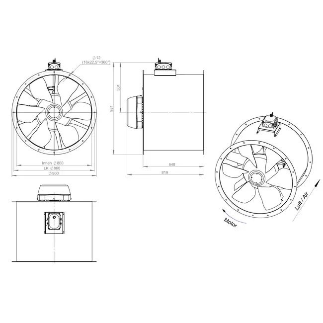Axial 800 mm kanalfläkt - AL 800 D4 06 CFG