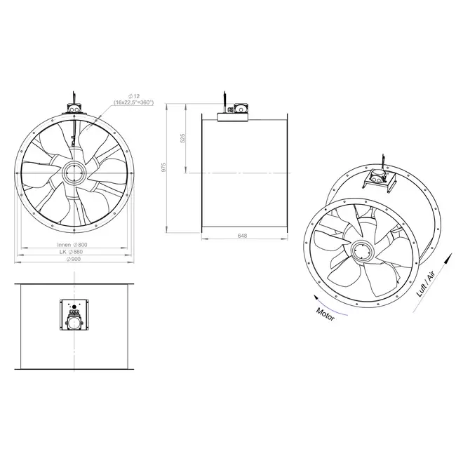 Kanalfläkt axial 800 mm - AL 800 D6 01 CFG