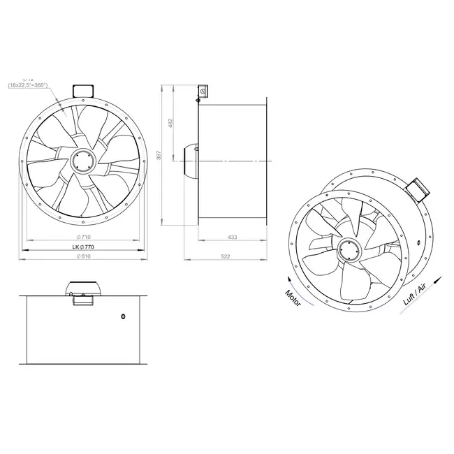 Axial 710 mm rökgasfläkt med kanal F400 - AL 710 D6 F4 01 CFG