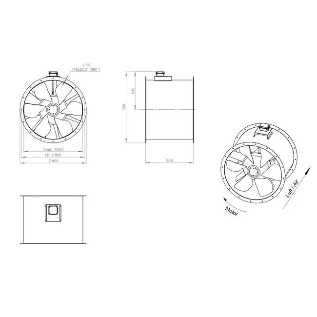 Axial 800 mm kanalfläkt rökgas F400 - AL 800 D4 F4 04 CFG