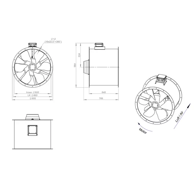 Axial 800 mm kanalfläkt rökgas F400 - AL 800 D4 F4 05 CFG