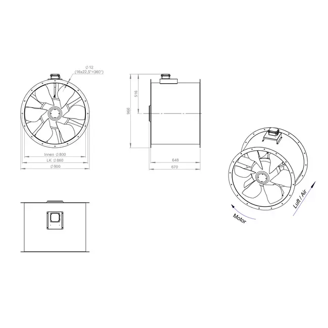 Axial 800 mm kanalfläkt rökgas F400 - AL 800 D84U F4 01 CFG