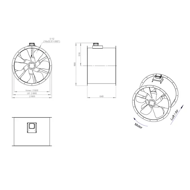 Axial 800 mm kanalfläkt rökgas F400 - AL 800 D6 F4 01 CFG