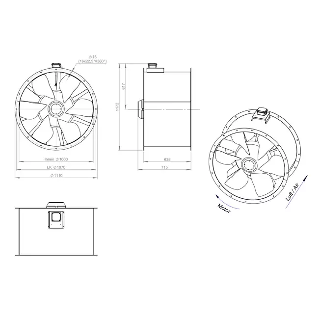 Axial 1000 mm kanalfläkt rökgas F400 - AL 1000 D6 F4 02 CFG
