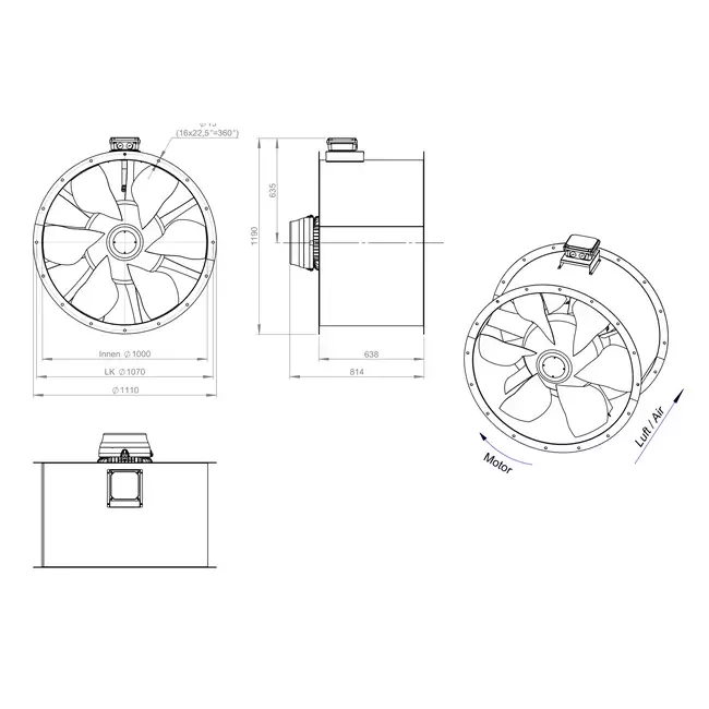 Axial 1000 mm kanalfläkt rökgas F400 - AL 1000 D6 F4 03 CFG